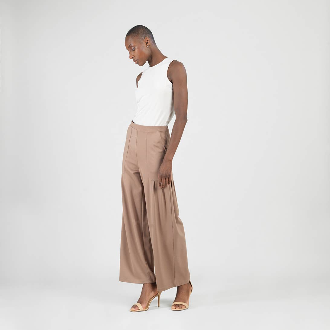 PT70RA - Rayon-Ponte Knit - Pleated Wide Leg Pocket Pant