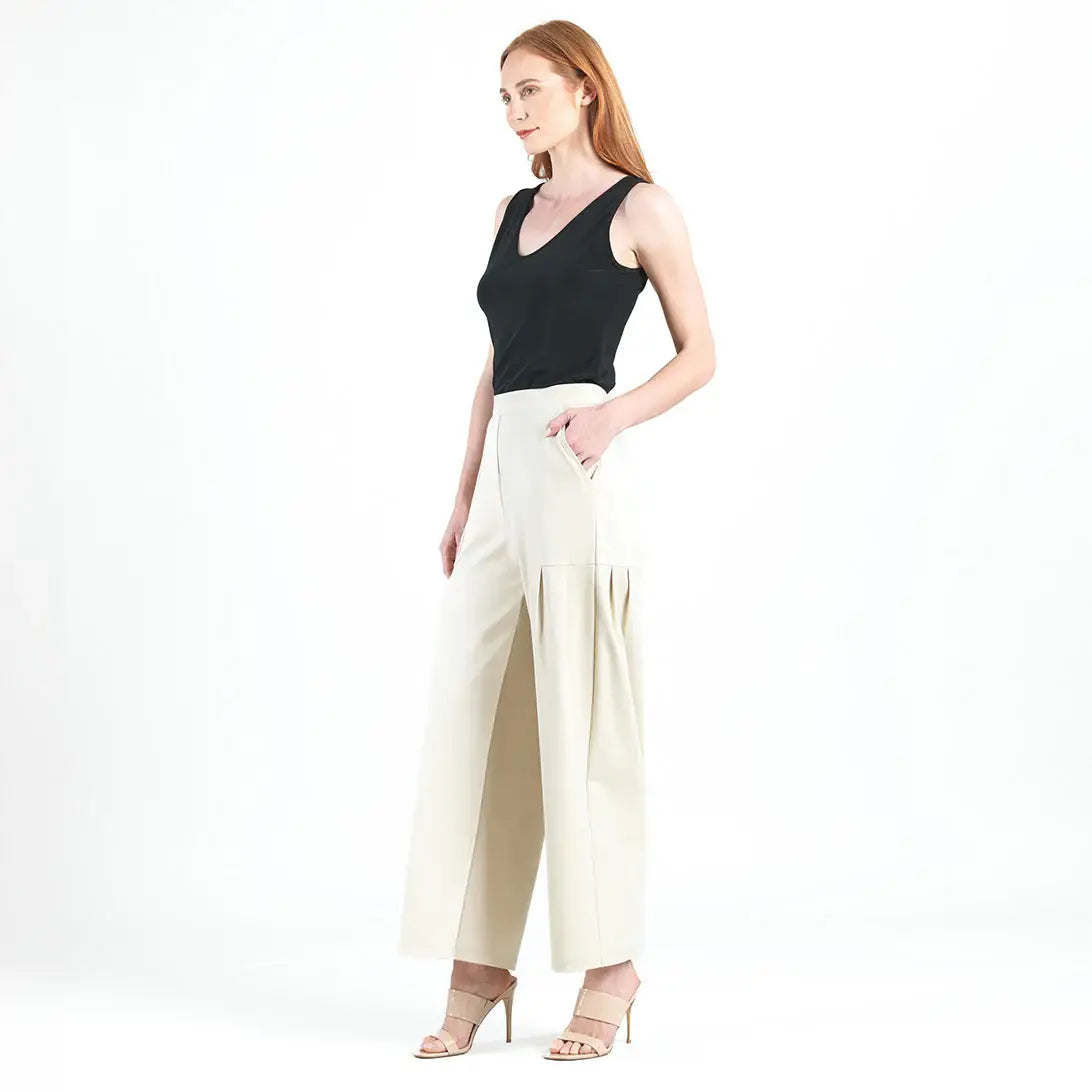 PT70RA - Rayon-Ponte Knit - Pleated Wide Leg Pocket Pant