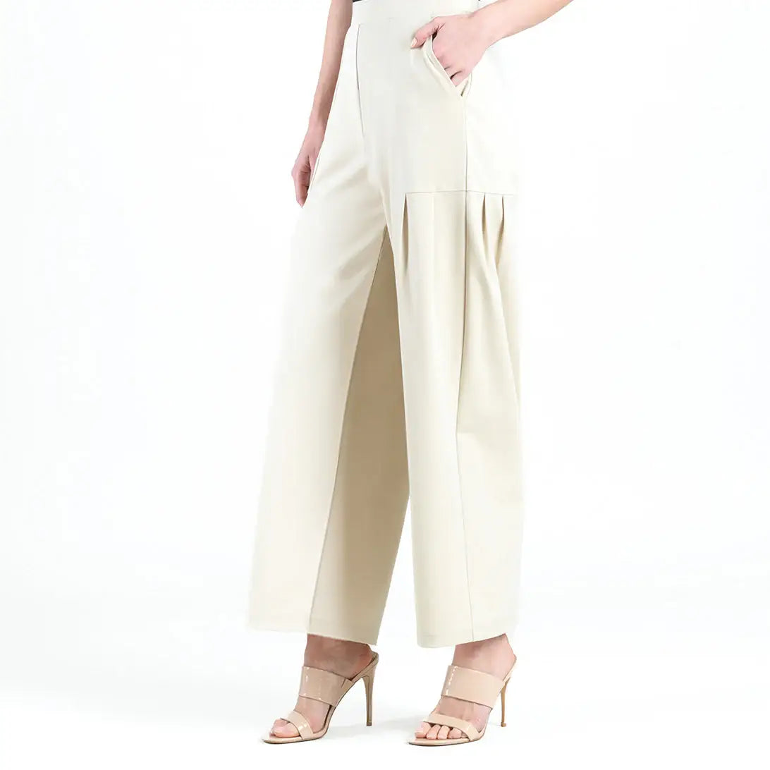 PT70RA - Rayon-Ponte Knit - Pleated Wide Leg Pocket Pant