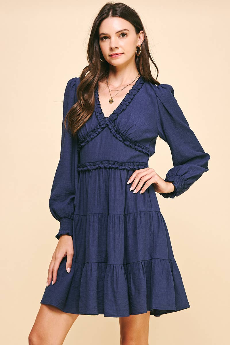 LONG SLEEVES RUFFLE MINI DRESS - 5566D