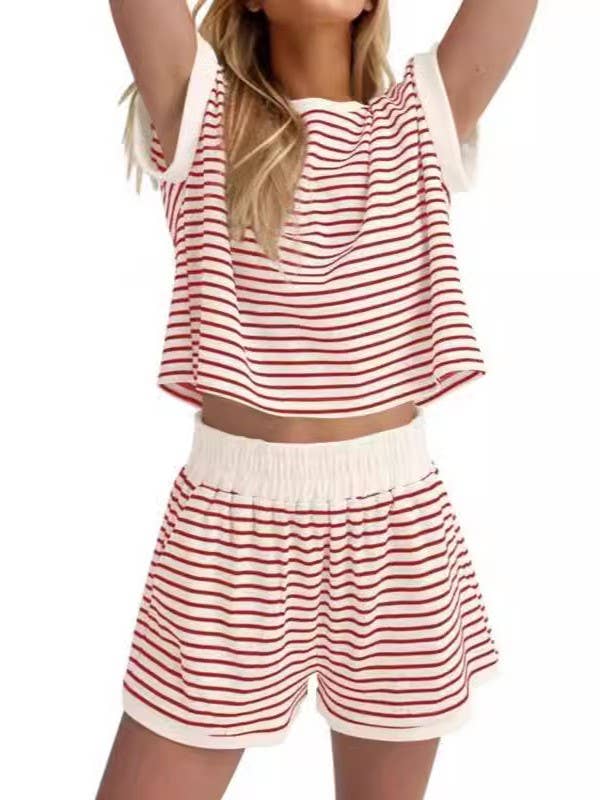 Stripe short sleeve boxy t-shirt & short casual set