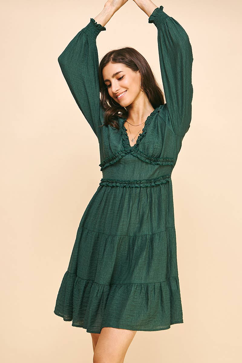 LONG SLEEVES RUFFLE MINI DRESS - 5566D