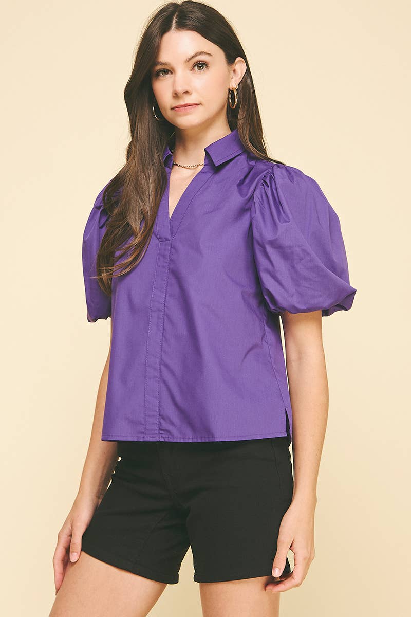 BUBBLE SLEEVE BLOUSE TOP - 5707TB