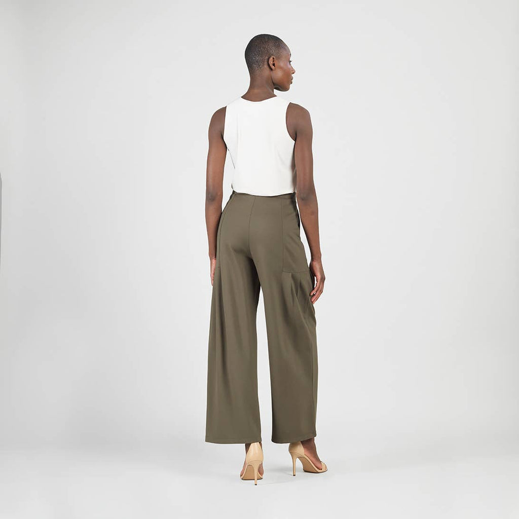 PT70RA - Rayon-Ponte Knit - Pleated Wide Leg Pocket Pant