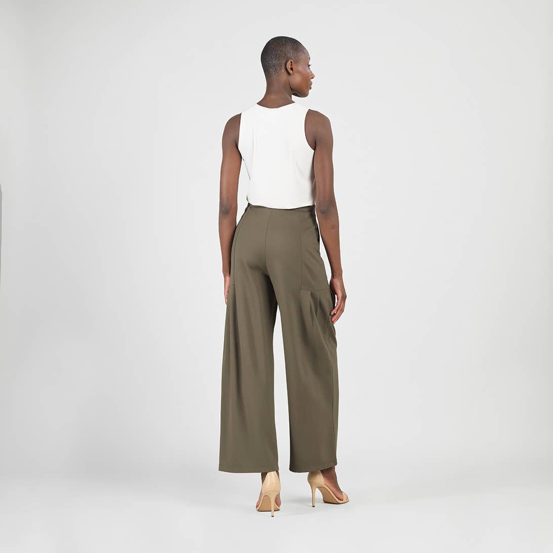 PT70RA - Rayon-Ponte Knit - Pleated Wide Leg Pocket Pant