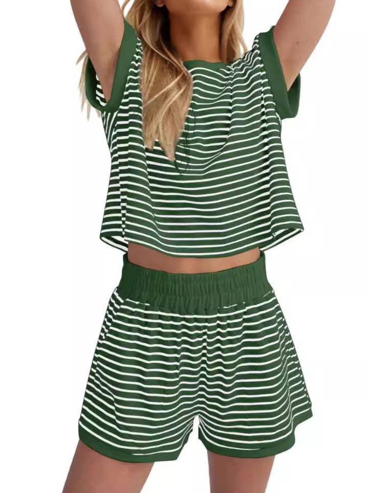 Stripe short sleeve boxy t-shirt & short casual set