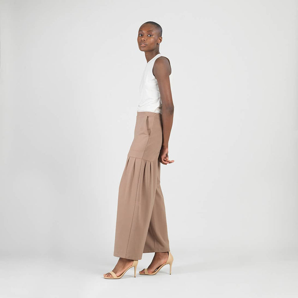 PT70RA - Rayon-Ponte Knit - Pleated Wide Leg Pocket Pant