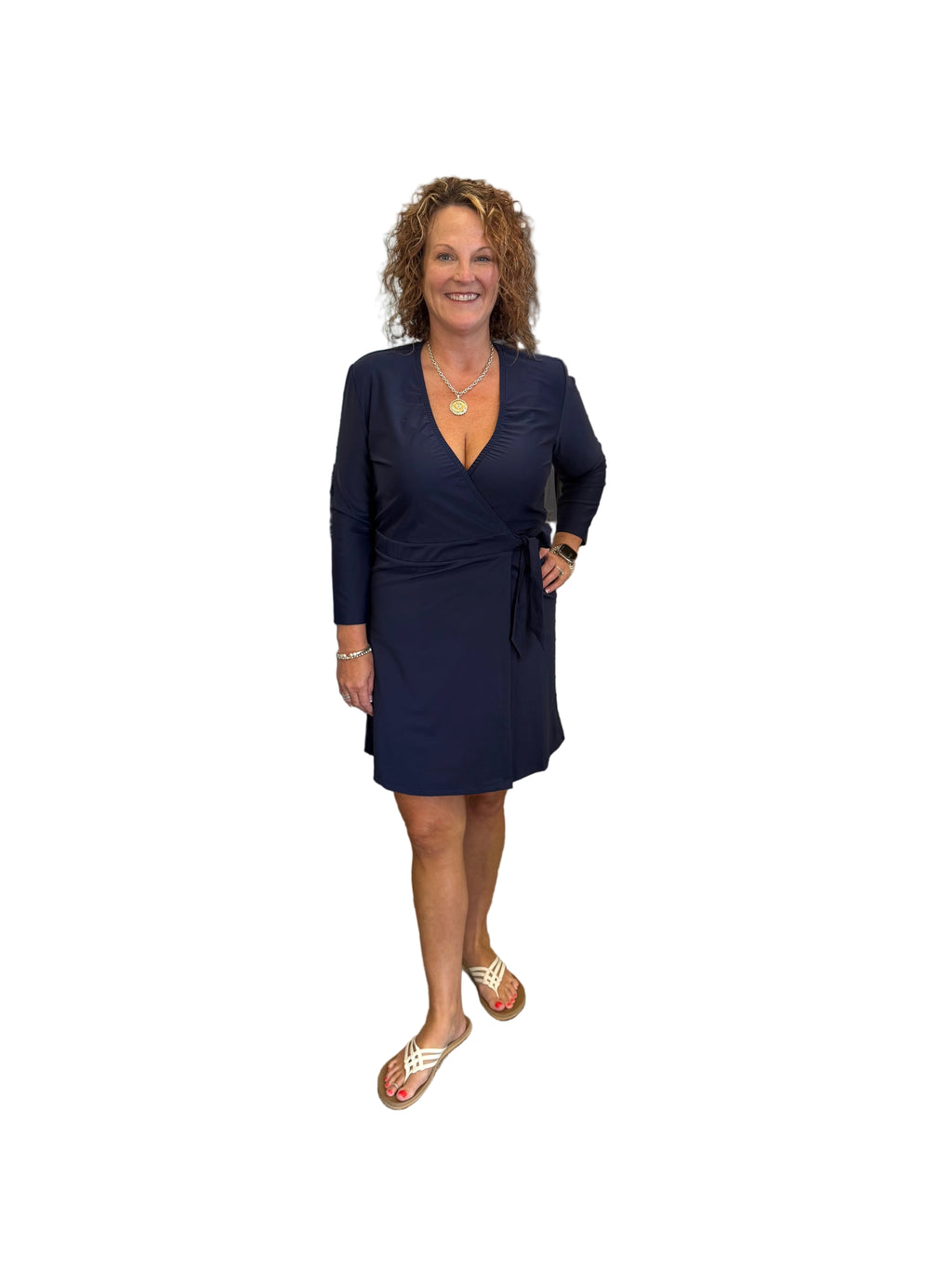 Char Wrap Dress w/ 3/4 sleeve in Dark Navy