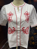 Byimalli Blouse in White with Red embroidery
