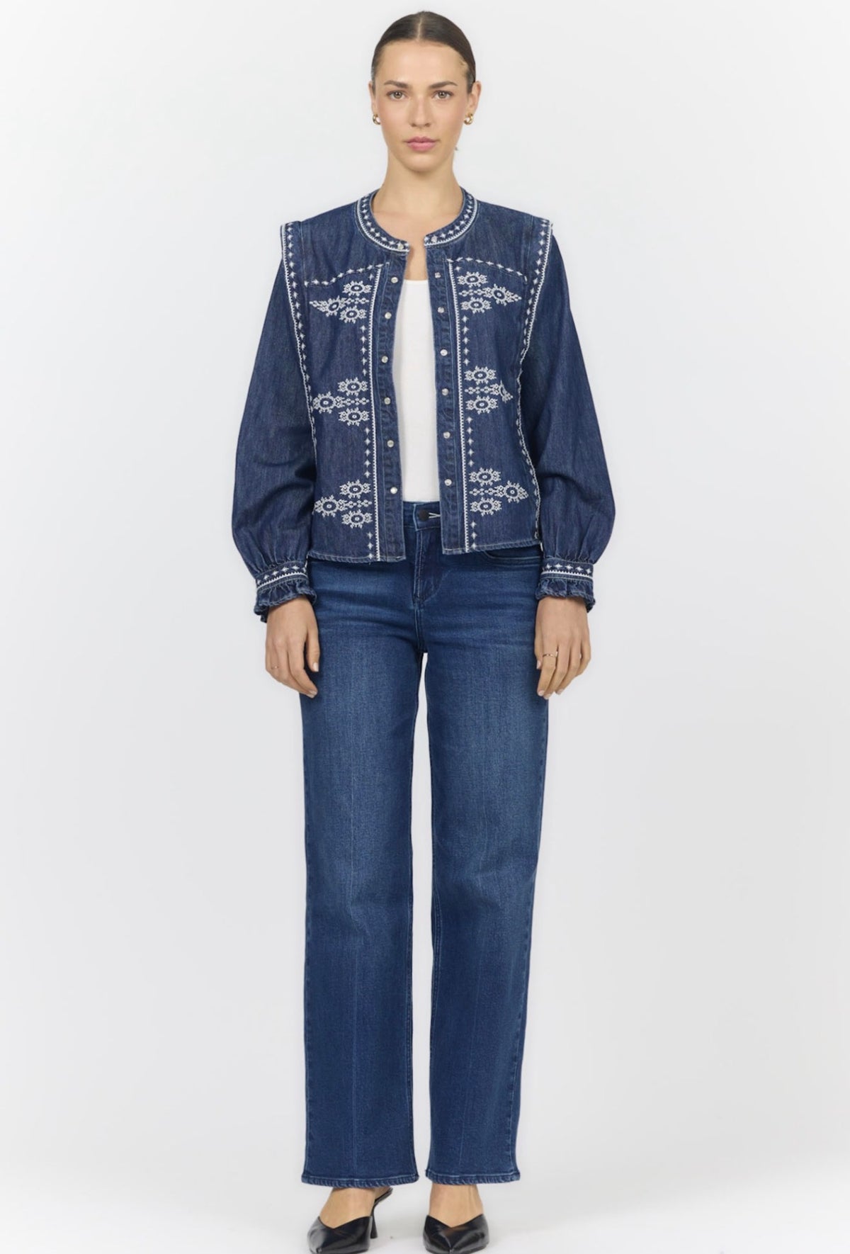 Bristol Bay Denim Top with Embroidery