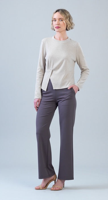 Ultra Soft Lounge Knit Top with Overlay Detail in Natural