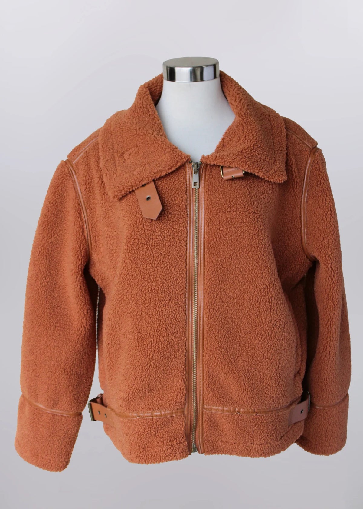 Bronze Sherpa Jacket with Faux Leather Trim