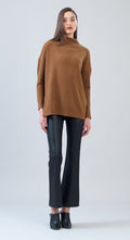 Ultra Soft Ribbed Tunic Sweater with Side Zipper in Camel