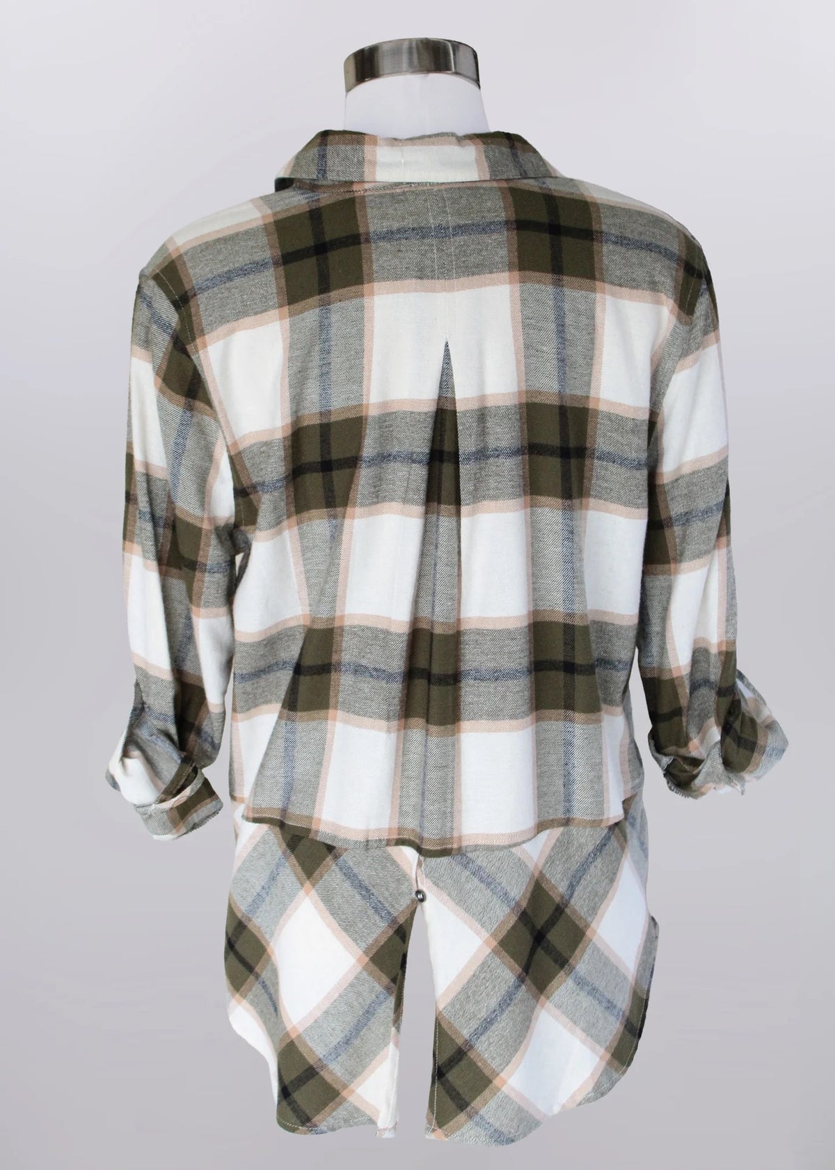Green and White Plaid Flannel Shirt