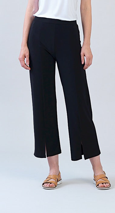 Loose Fit Solid Soft Knit Center Seam Ankle Pant in Black