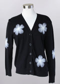 Black Cardigan with Feather White Flower