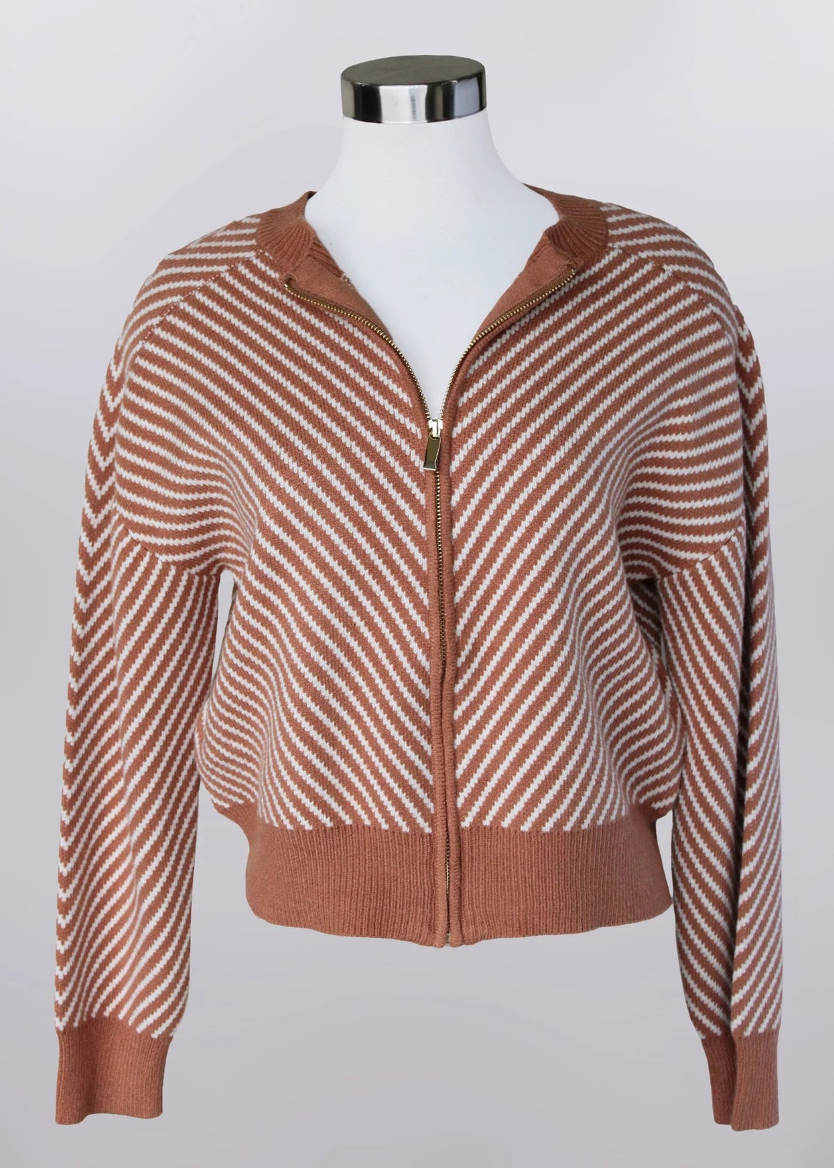Chocolate Stripe Zip Front Sweater