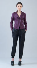 Classic Liquid Leather Knit Jacket in Plum