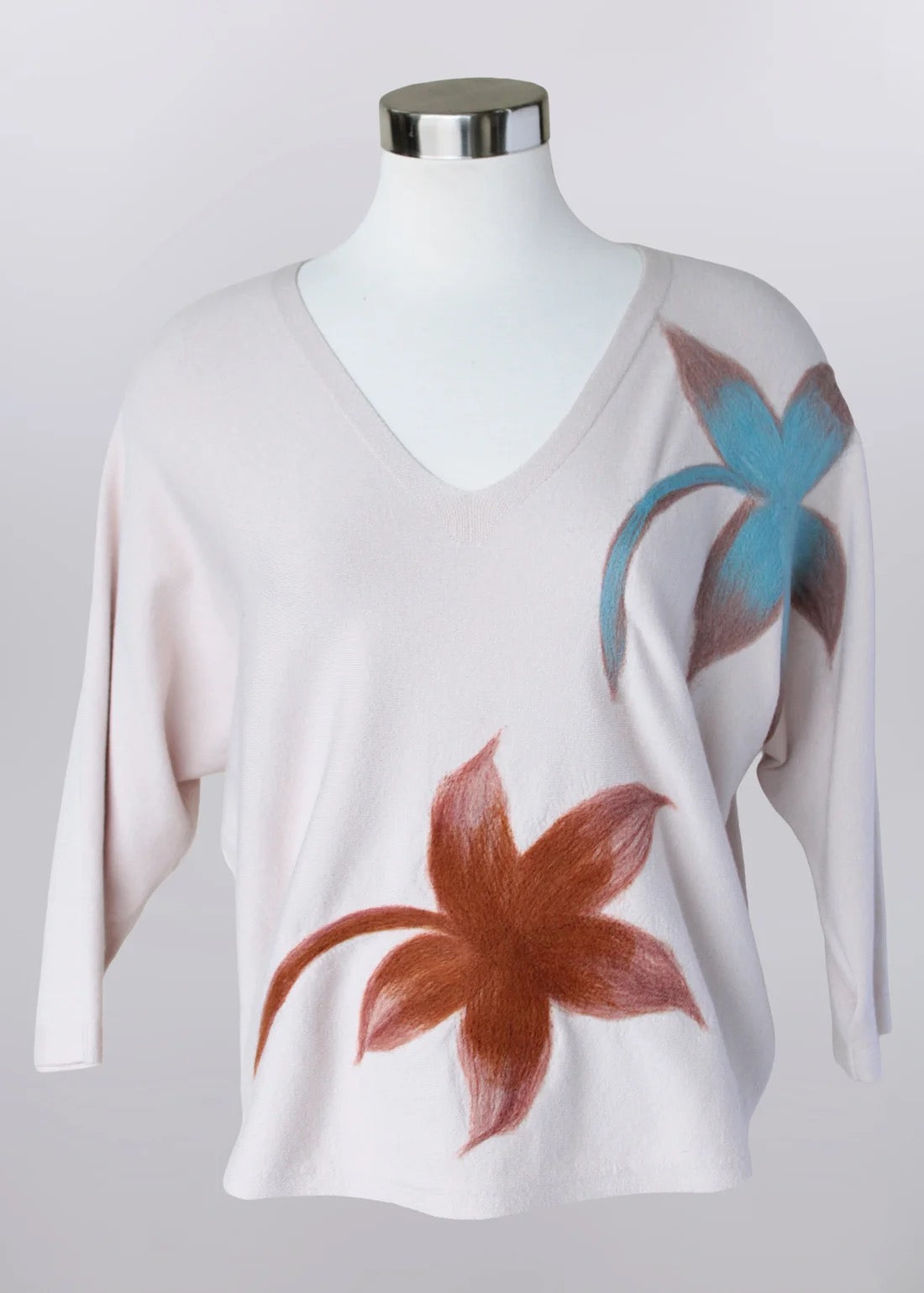Beige Sweater with Fall Flowers