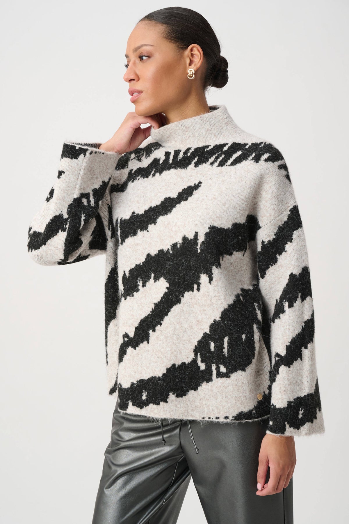 Animal Print Mock Neck Pullover