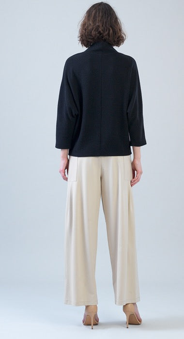 Ribbed Crossover Petal Neck Sweater in Black