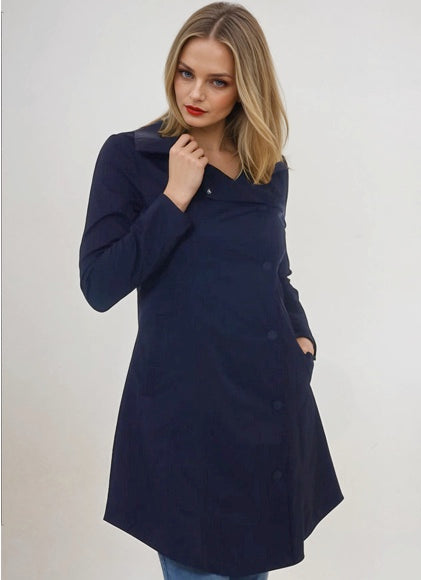 Celina Rain Coat with Hood & High Collar