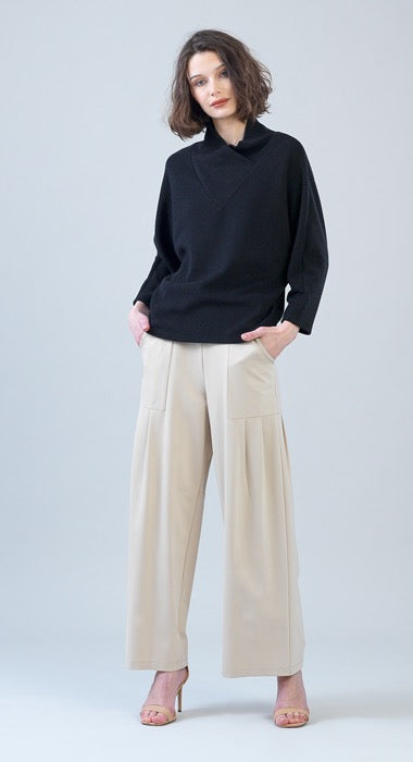 Ribbed Crossover Petal Neck Sweater in Black