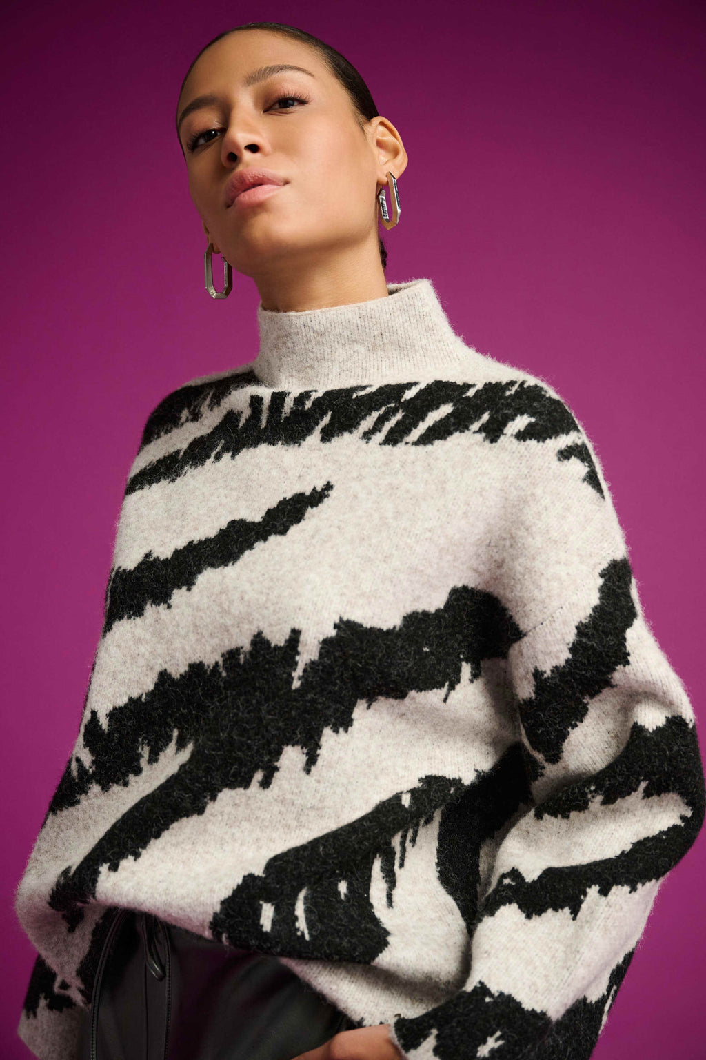 Animal Print Mock Neck Pullover