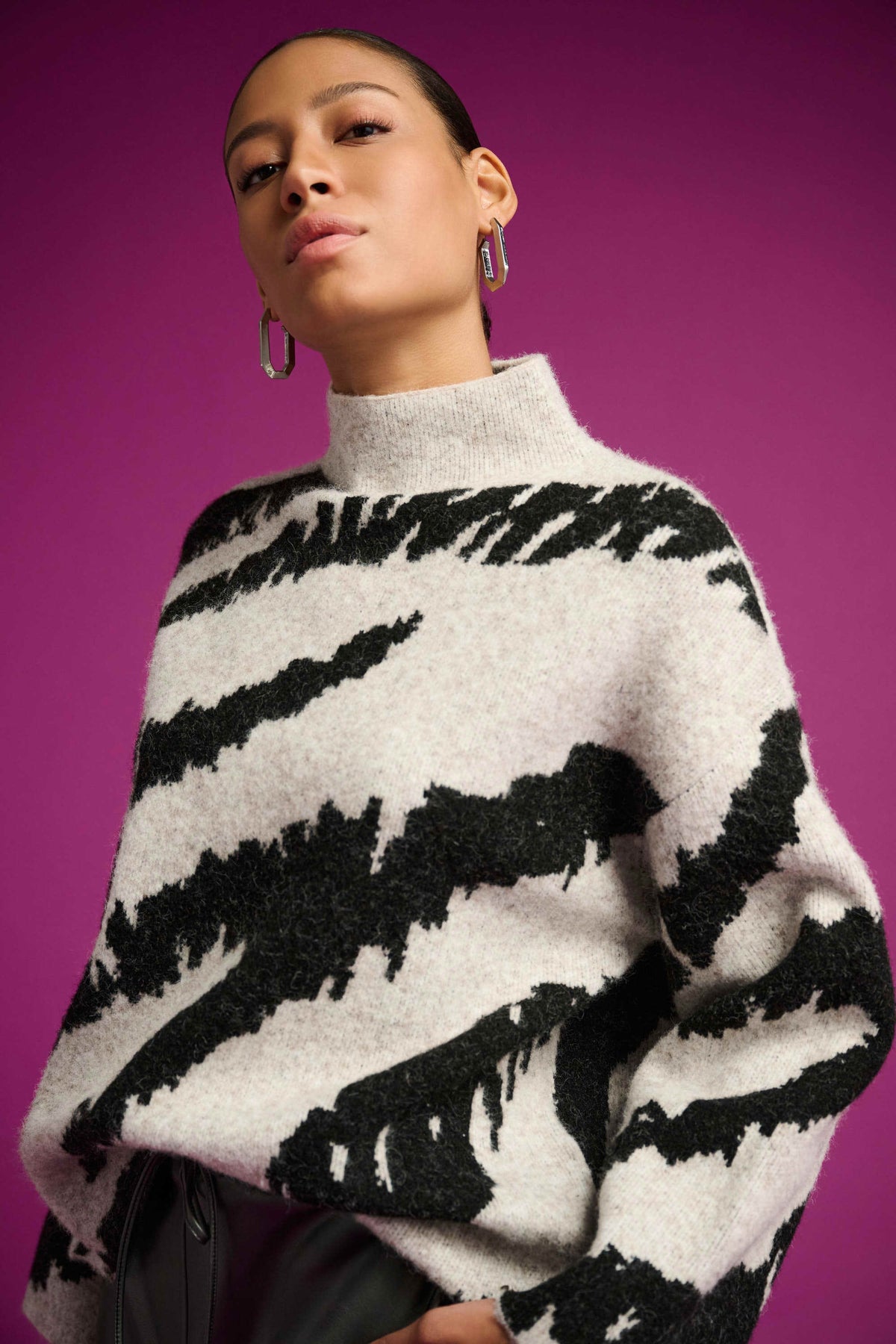 Animal Print Mock Neck Pullover
