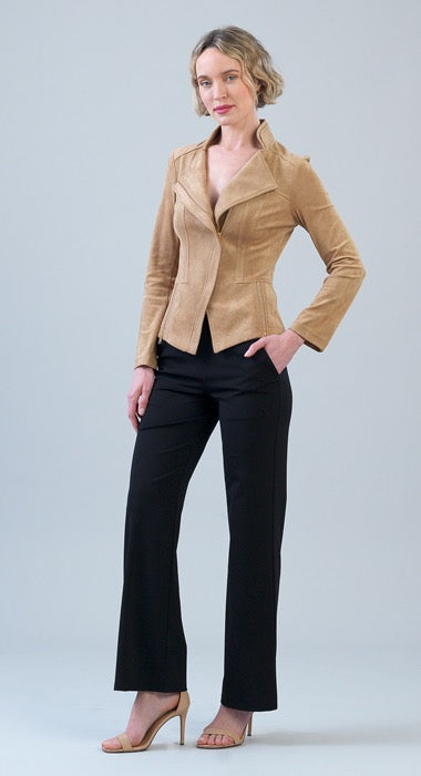 Classic Soft Suede Knit Jacket with Zip Hem Details