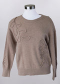 Camel pullover Sweater with Flower Embroidery