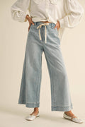 P4880   WASHED DENIM WITH TIE FRONT PANTS