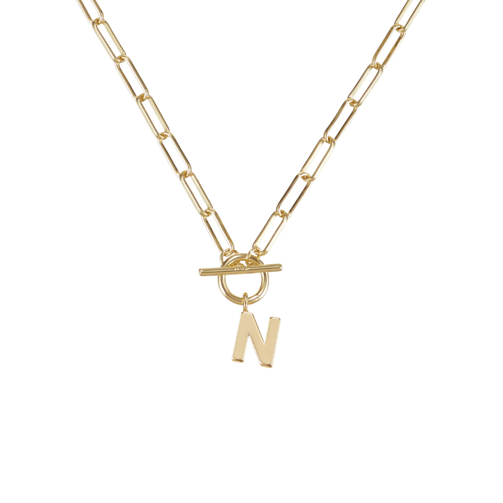 Toggle Initial Necklace in Gold - N