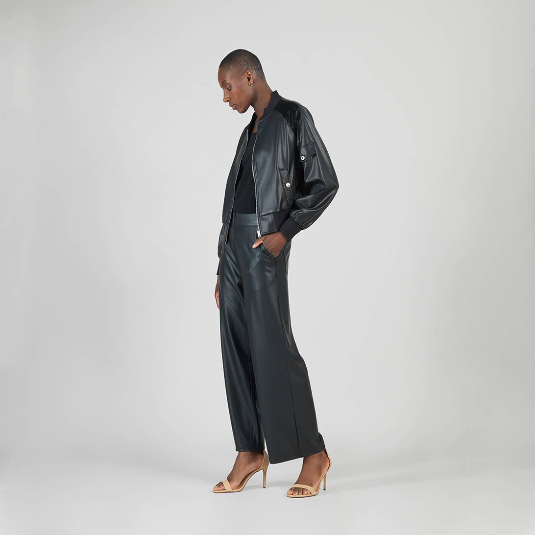 JKBOMH - Liquid Leather™ + Vinyl Panel Varsity Bomber Jacket