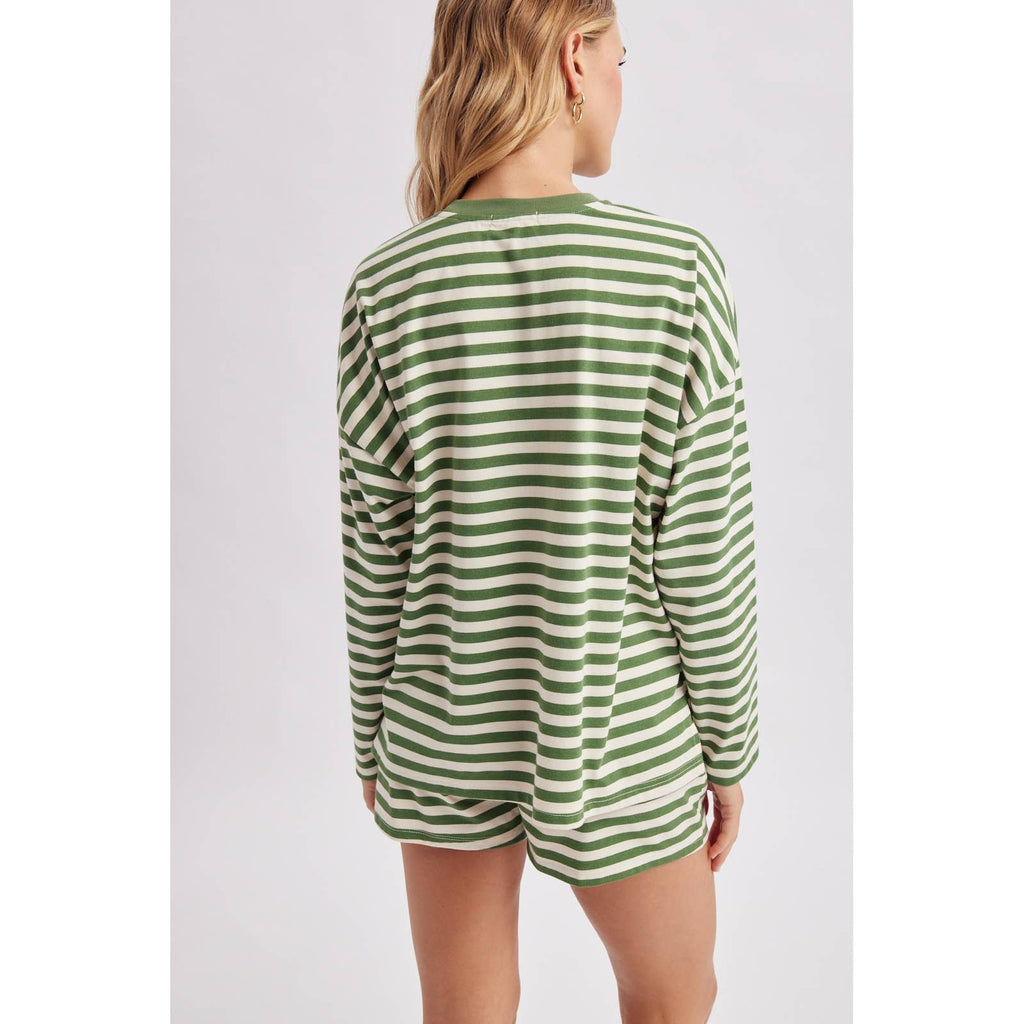 STRIPED KNIT LONG SLEEVE AND SHORTS SET