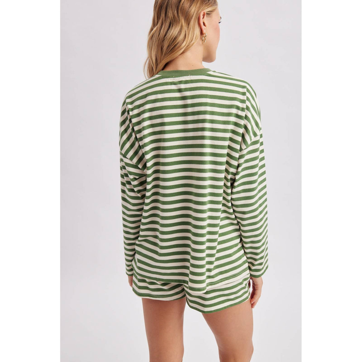 STRIPED KNIT LONG SLEEVE AND SHORTS SET