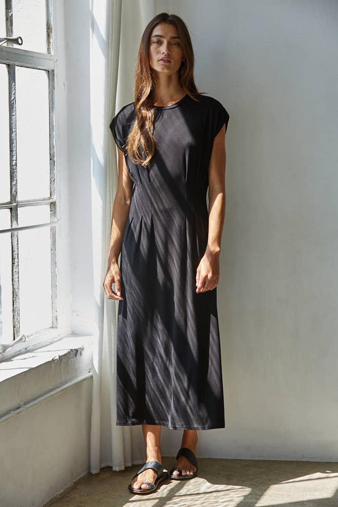 L9118 | Knit DTY brushed Jersey Round Neck Short Sleeve Midi