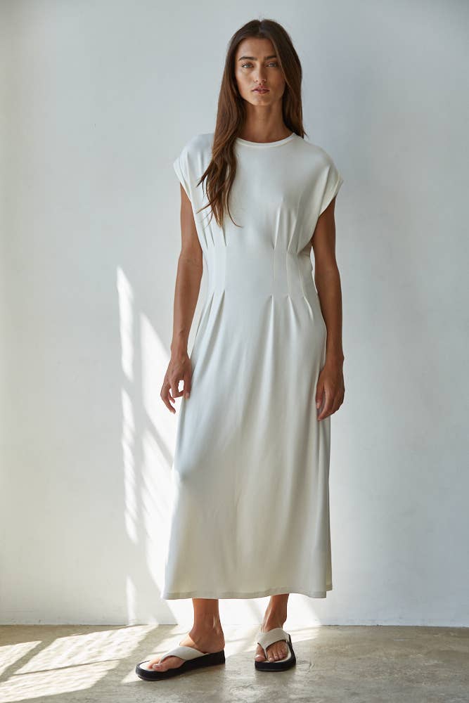 L9118 | Knit DTY brushed Jersey Round Neck Short Sleeve Midi