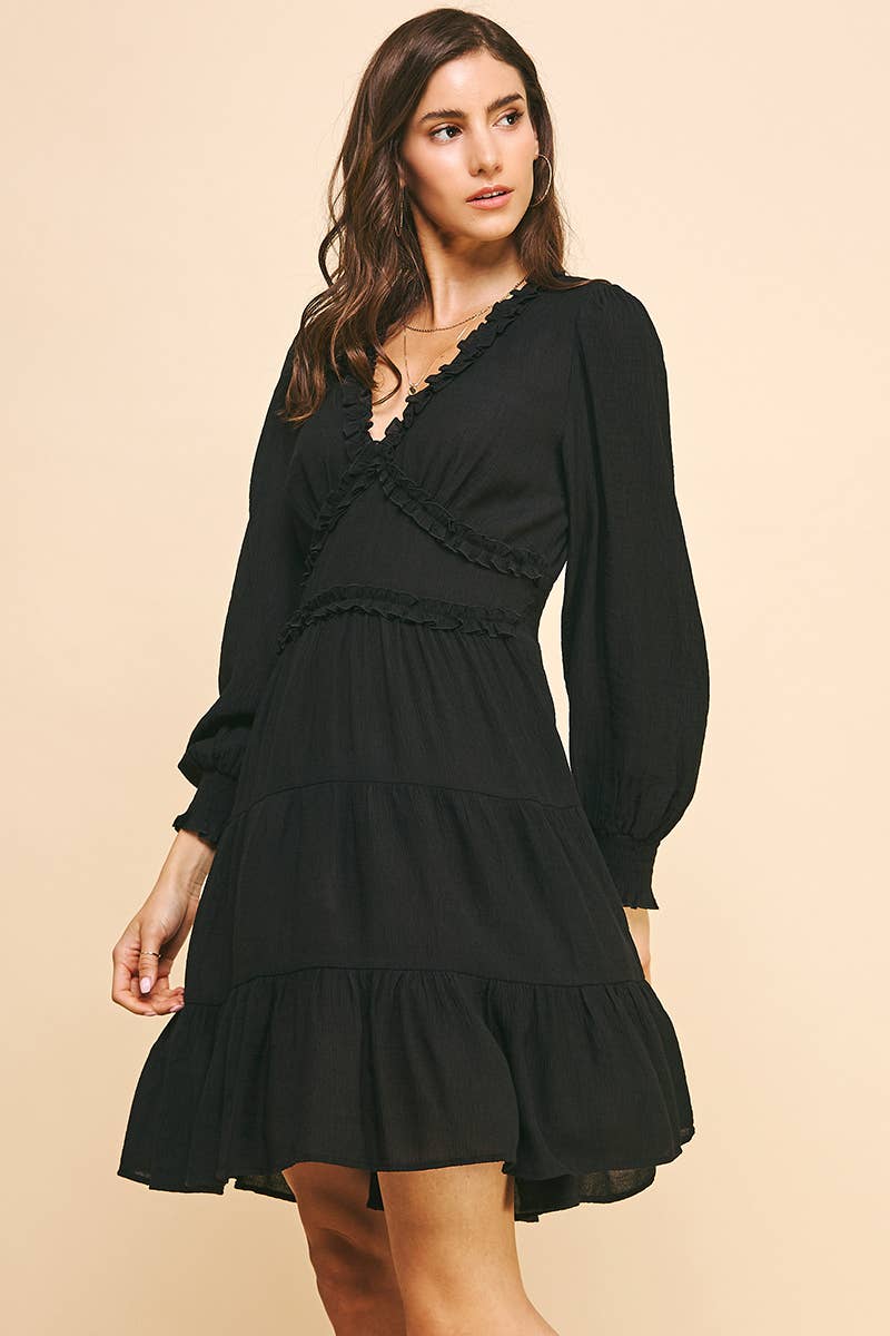 LONG SLEEVES RUFFLE MINI DRESS - 5566D