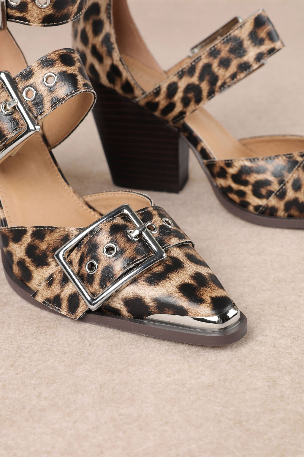 HENDRIX TRIPLE BELT STRAP POINTED TOE BLOCK HEELS