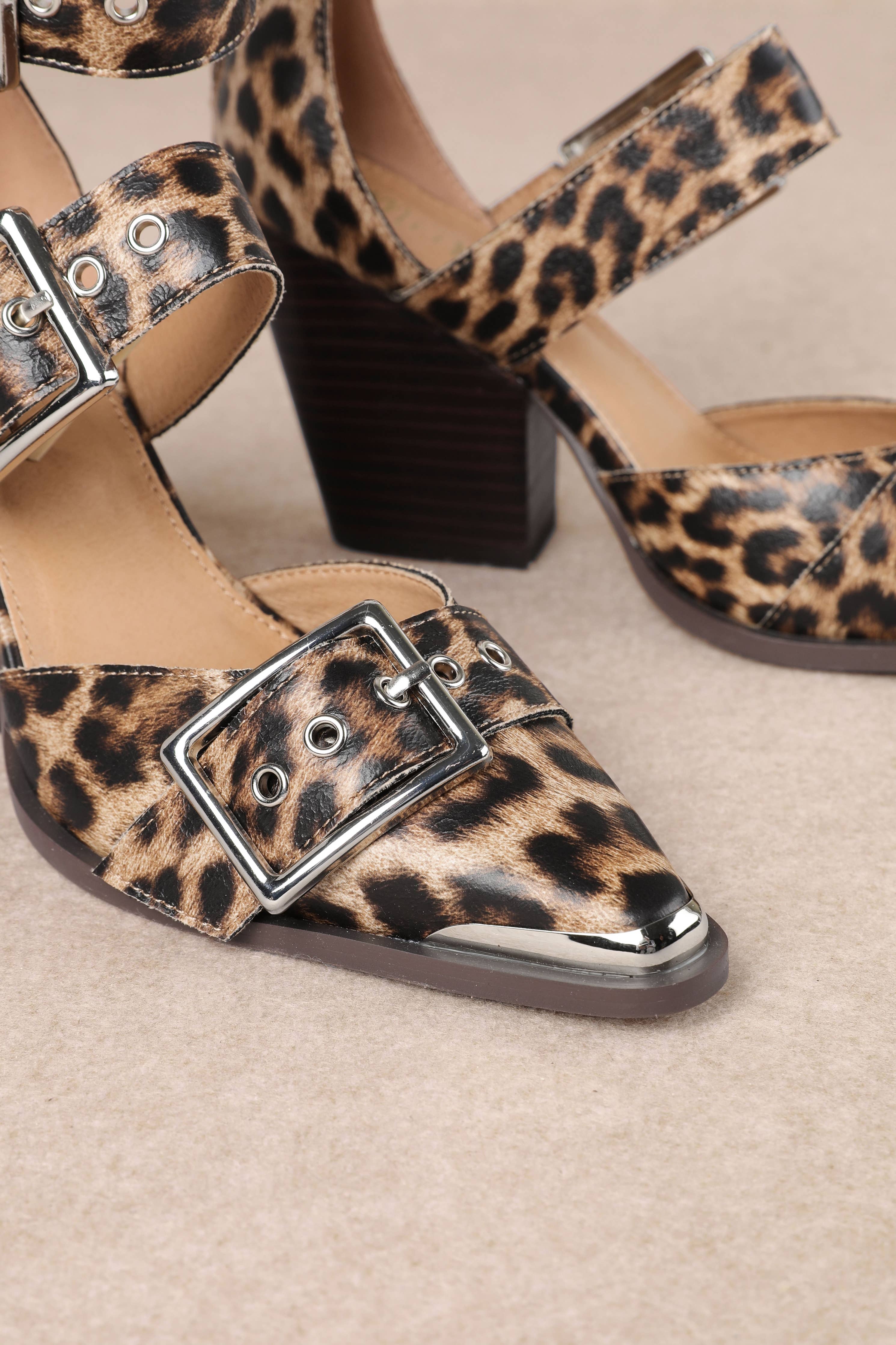 HENDRIX TRIPLE BELT STRAP POINTED TOE BLOCK HEELS
