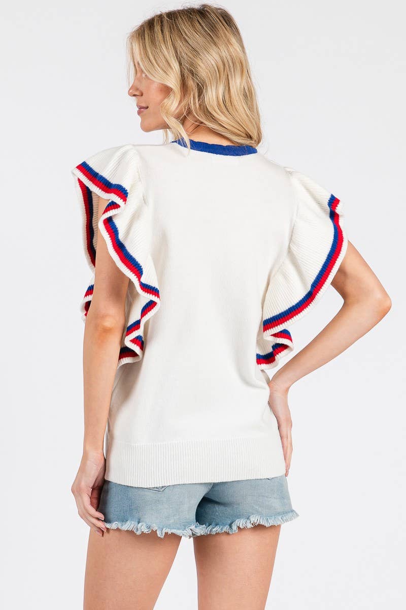 RUFFLE SLEEVE AMERICANA SWEATER TOP