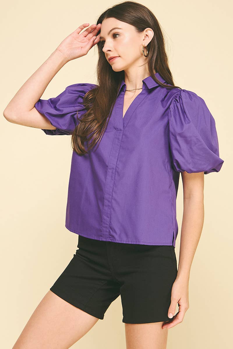 BUBBLE SLEEVE BLOUSE TOP - 5707TB