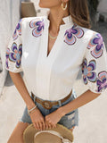 Charming Floral Embroidered Puff Sleeve Top