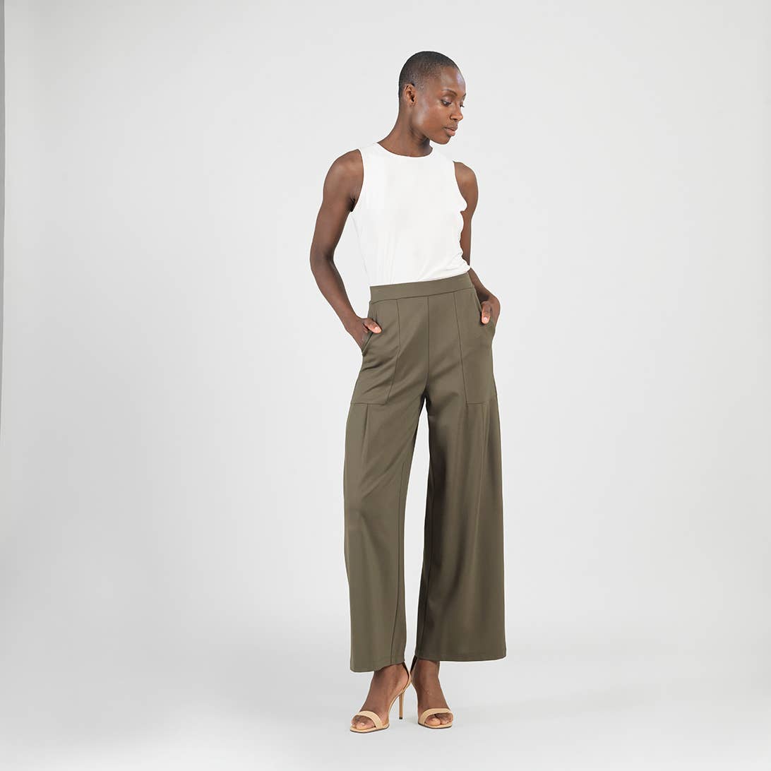 PT70RA - Rayon-Ponte Knit - Pleated Wide Leg Pocket Pant