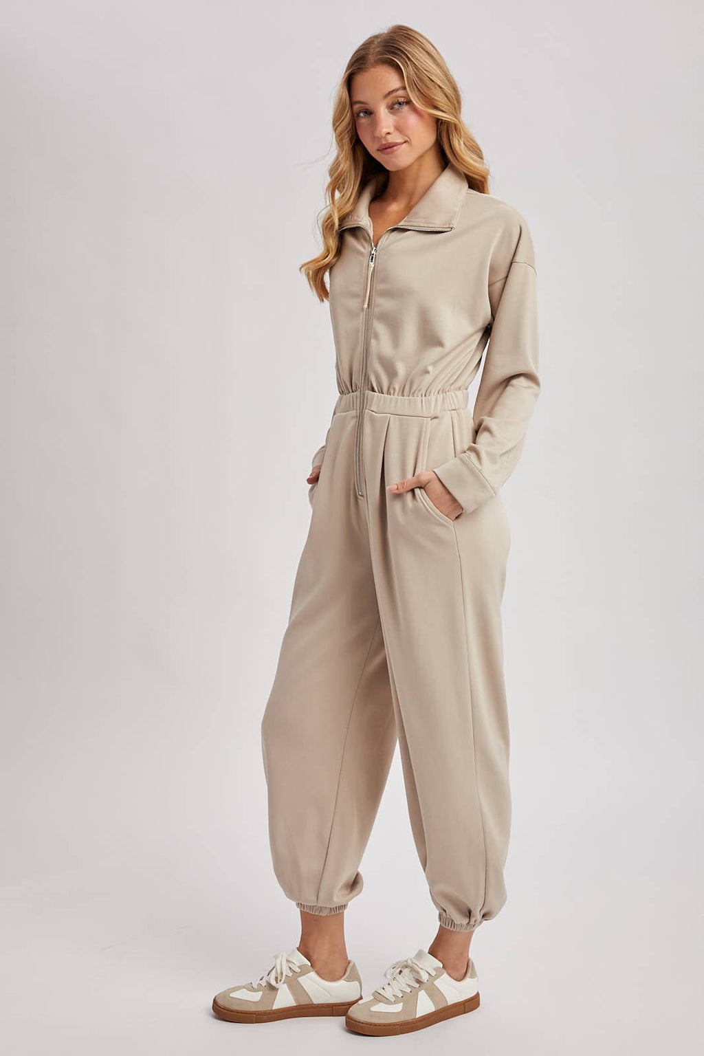 ZIP-UP COLLARED JOGGER JUMPSUIT