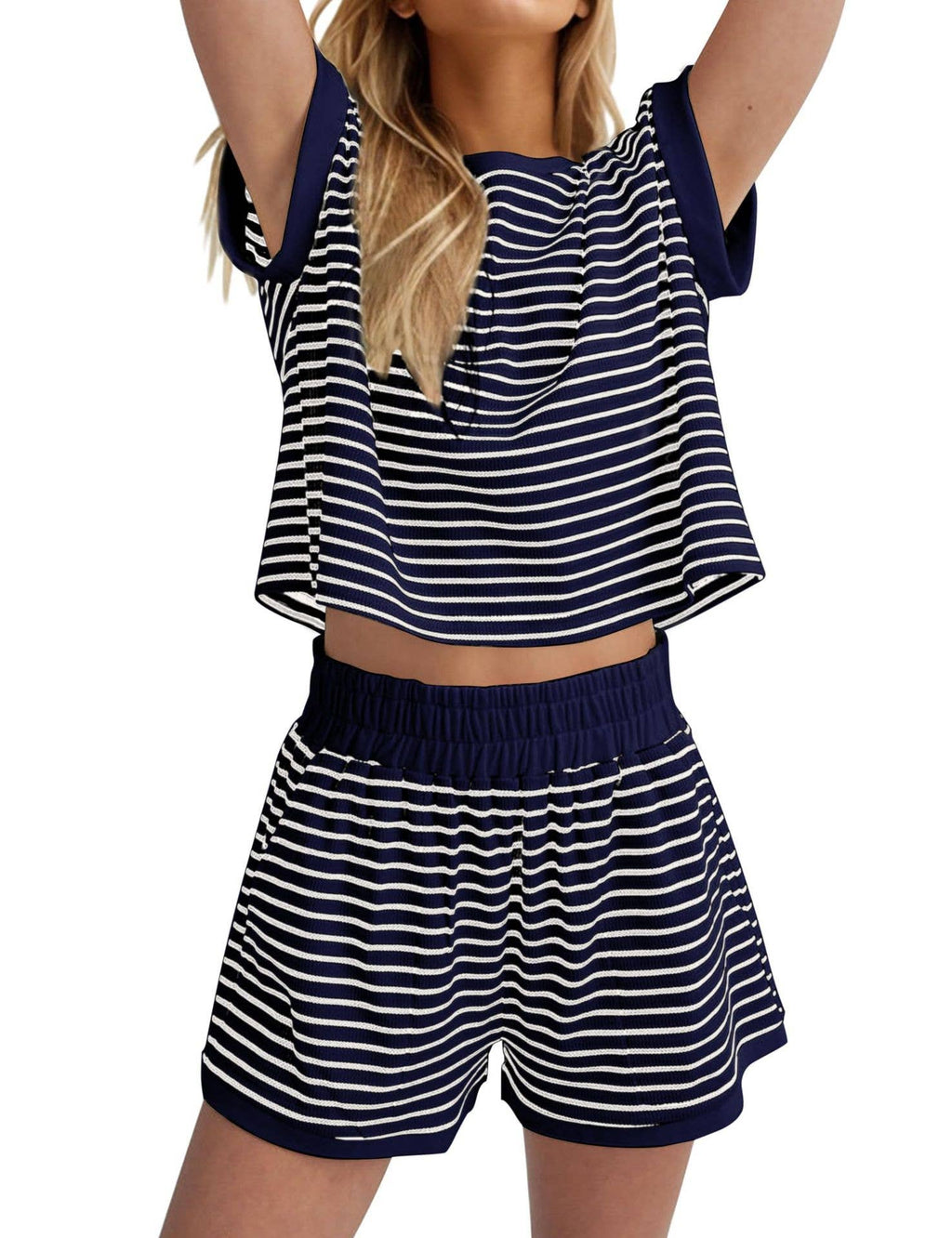 Stripe short sleeve boxy t-shirt & short casual set