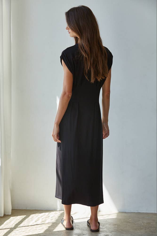 L9118 | Knit DTY brushed Jersey Round Neck Short Sleeve Midi