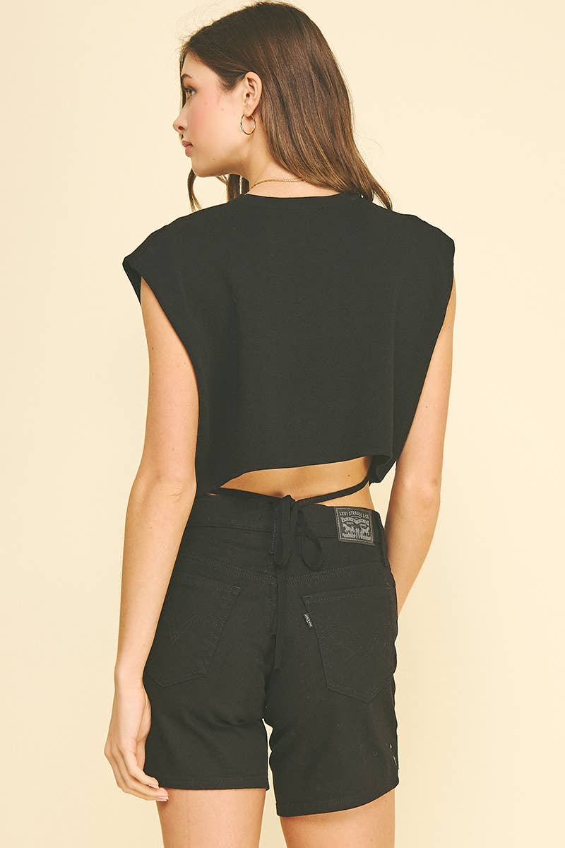 CAP SLEEVE SWEATER WITH TIE DETAIL AT BACK - 7033WJ
