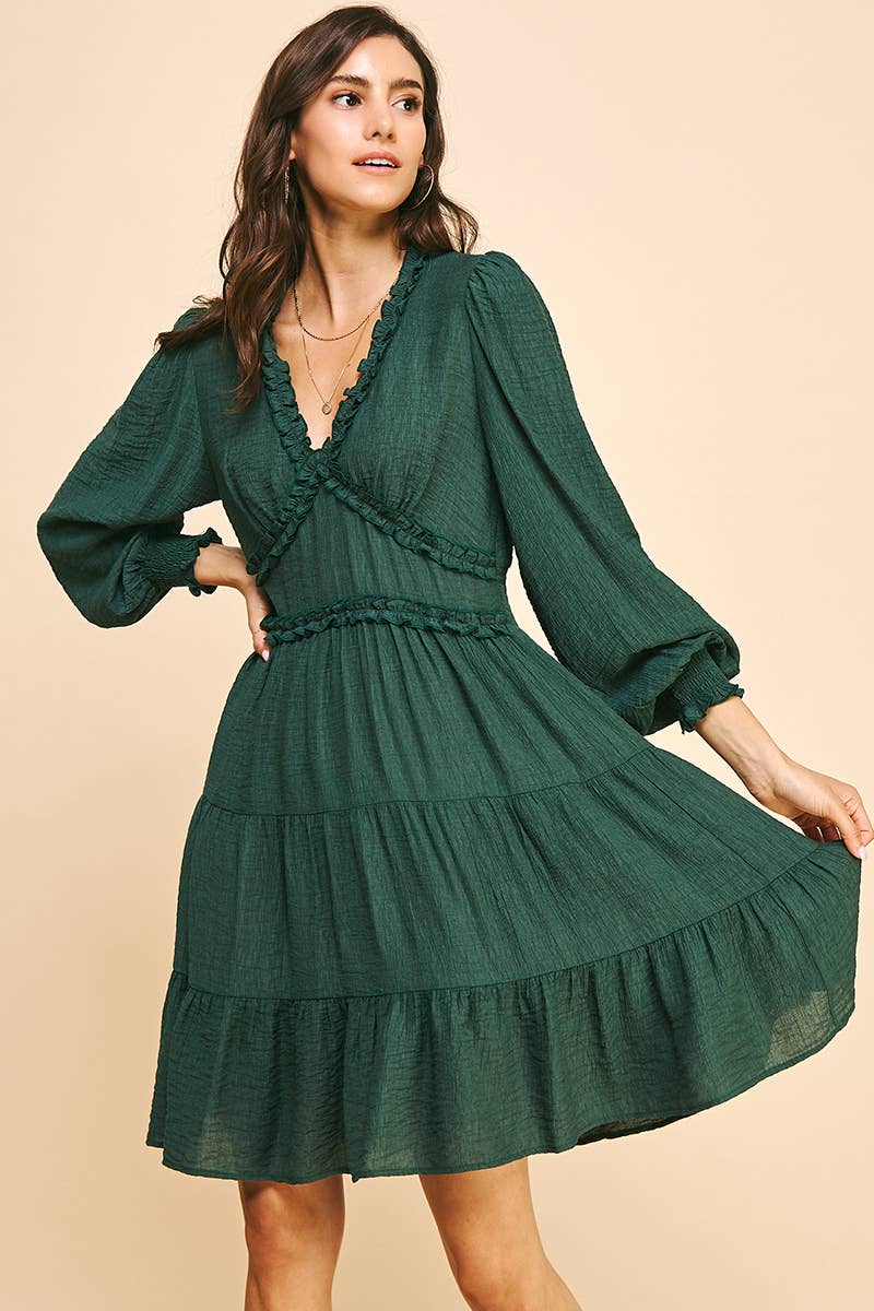 LONG SLEEVES RUFFLE MINI DRESS - 5566D
